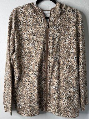 Sport Savvy Tan Speckled Zip Front Hooded Jacket Large QVC Lightweight Stretch